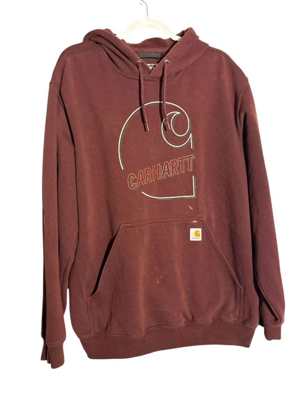 Carhartt Burgundy Loose Fit Mid-Weight Pullover Hoodie Sweatshirt Size Large